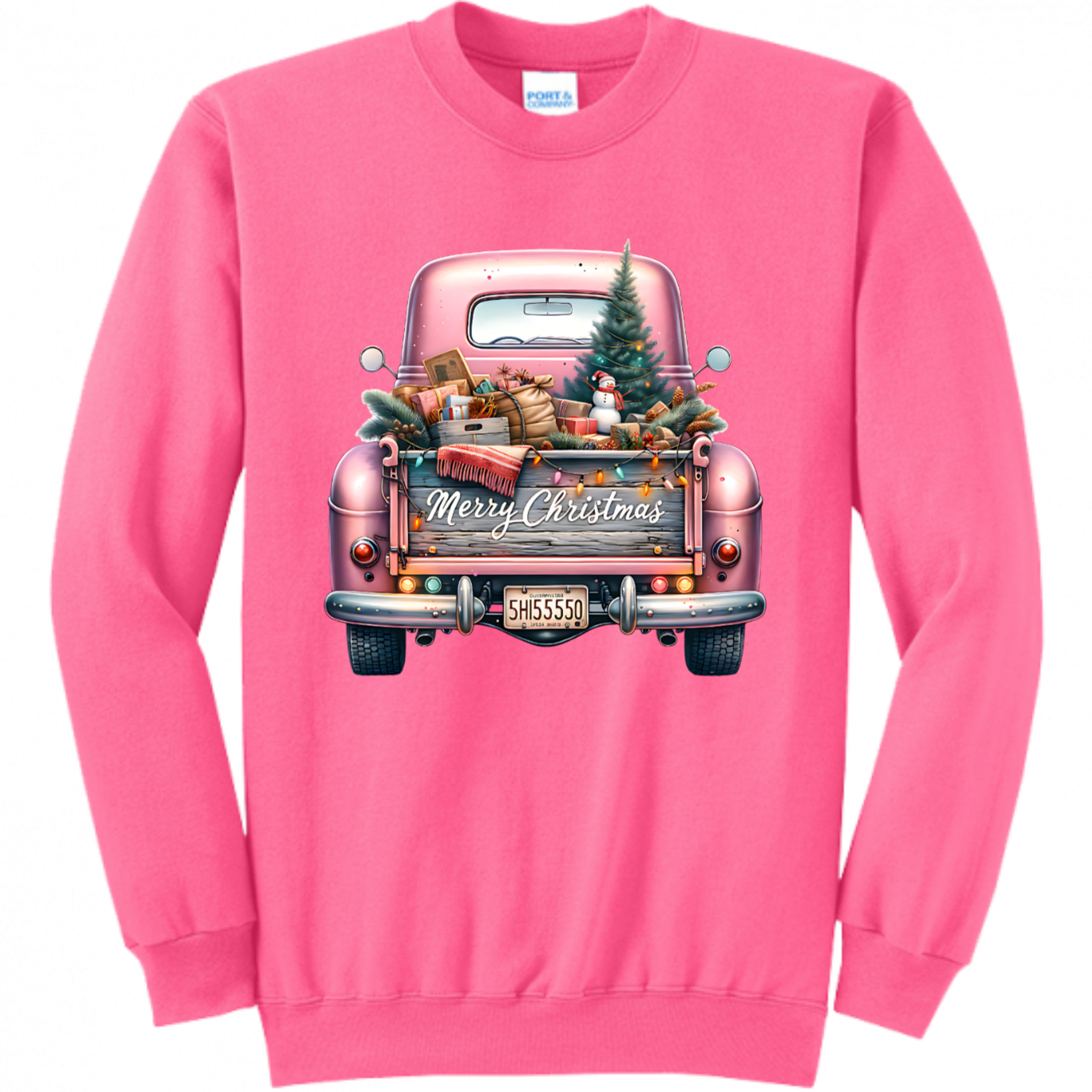 Pink Christmas Truck Unisex Sweatshirt