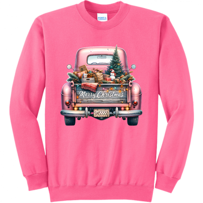Pink Christmas Truck Unisex Sweatshirt