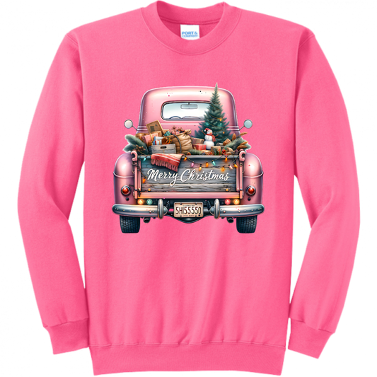 Pink Christmas Truck Unisex Sweatshirt